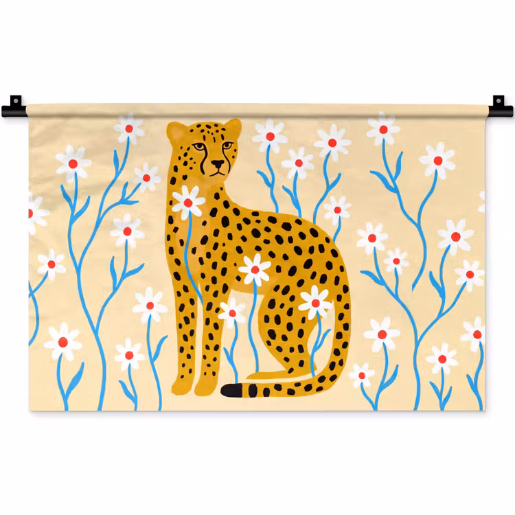 Wandteppich - Tiere – Gepard – Blumen – Modern – Gelb — 1