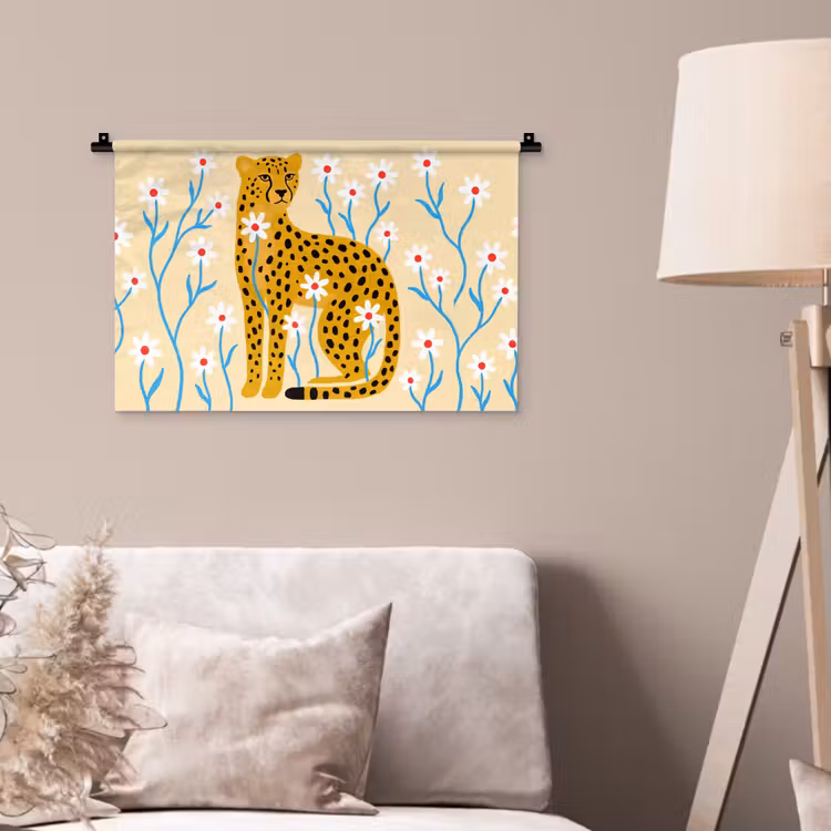 Wandteppich - Tiere – Gepard – Blumen – Modern – Gelb — 2