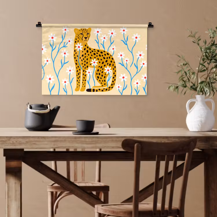 Wandteppich - Tiere – Gepard – Blumen – Modern – Gelb — 3