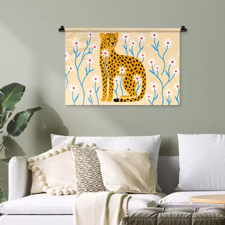 Wandteppich - Tiere – Gepard – Blumen – Modern – Gelb — 4