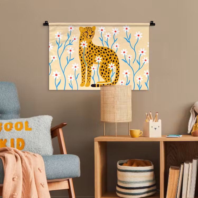 Wandteppich - Tiere – Gepard – Blumen – Modern – Gelb — 5