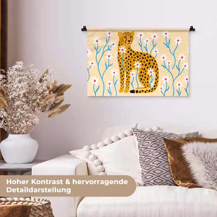 Wandteppich - Tiere – Gepard – Blumen – Modern – Gelb — 6