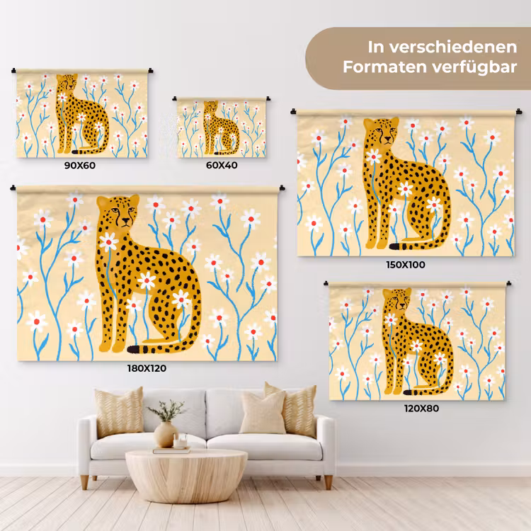 Wandteppich - Tiere – Gepard – Blumen – Modern – Gelb — 8