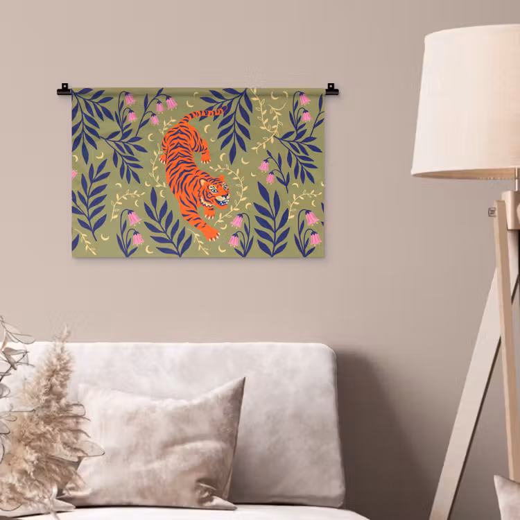 Wandteppich - Tiger – Blätter – Tiere – Illustration – Orange — 2