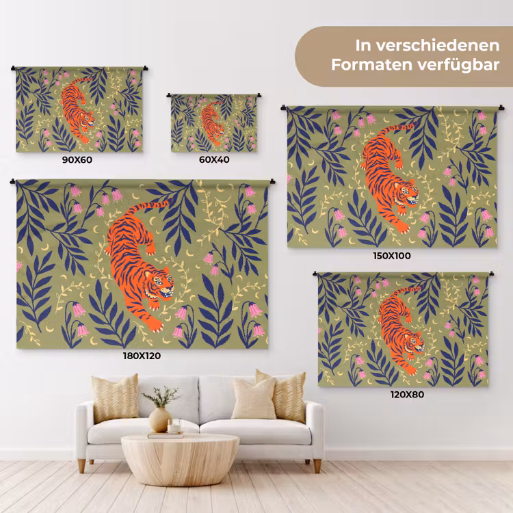 Wandteppich - Tiger – Blätter – Tiere – Illustration – Orange — 8