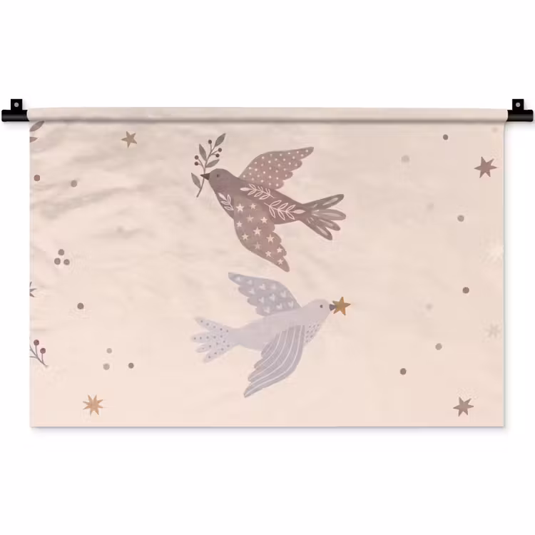 Wandteppich - Vogel – Beeren – Natur – Modern – Beige — 1