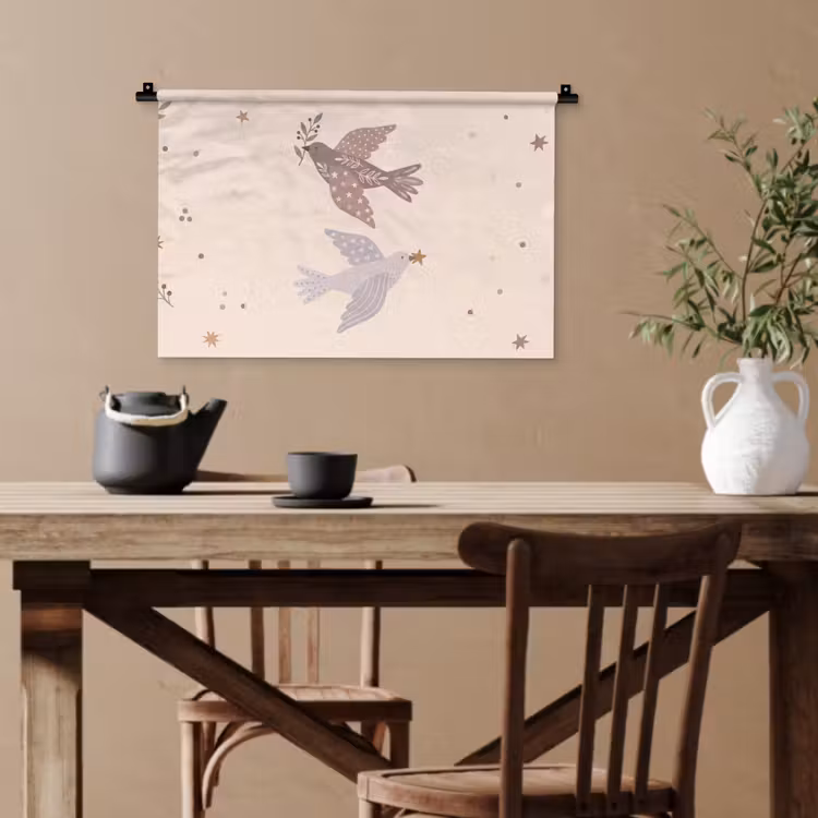 Wandteppich - Vogel – Beeren – Natur – Modern – Beige — 3
