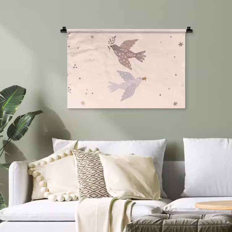Wandteppich - Vogel – Beeren – Natur – Modern – Beige — 4