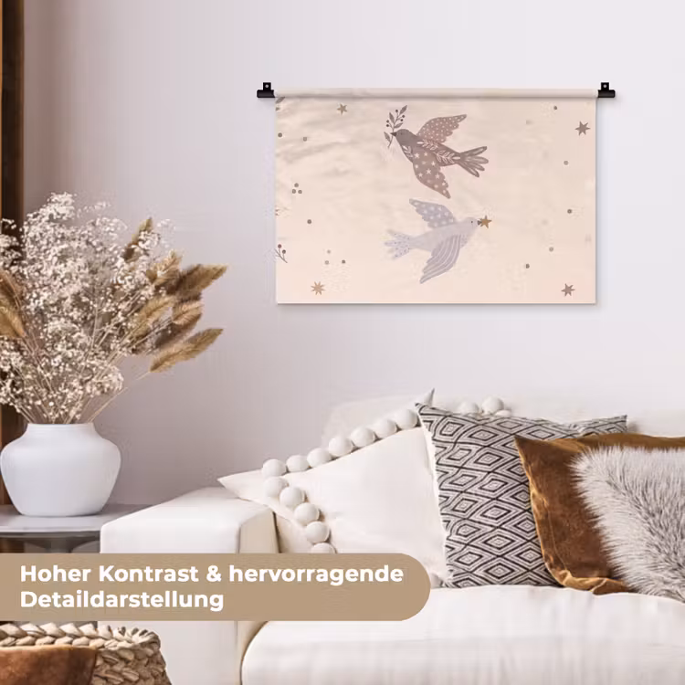 Wandteppich - Vogel – Beeren – Natur – Modern – Beige — 6