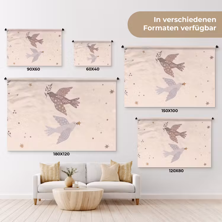 Wandteppich - Vogel – Beeren – Natur – Modern – Beige — 8