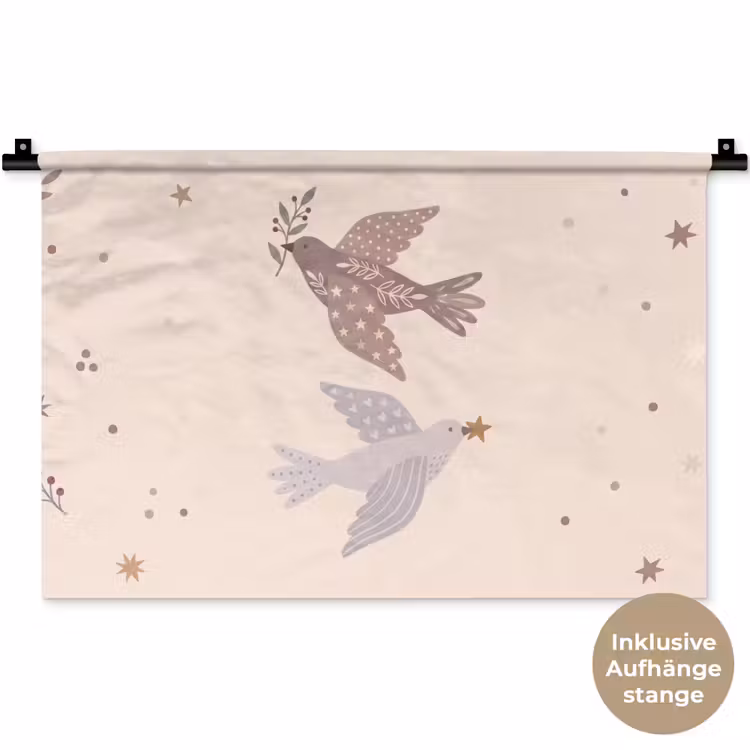 Wandteppich - Vogel – Beeren – Natur – Modern – Beige — 9