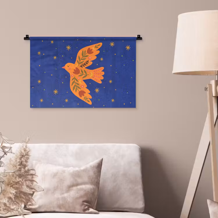 Wandteppich - Vogel – Blumen – Dekorativ – Orange – Blau — 2