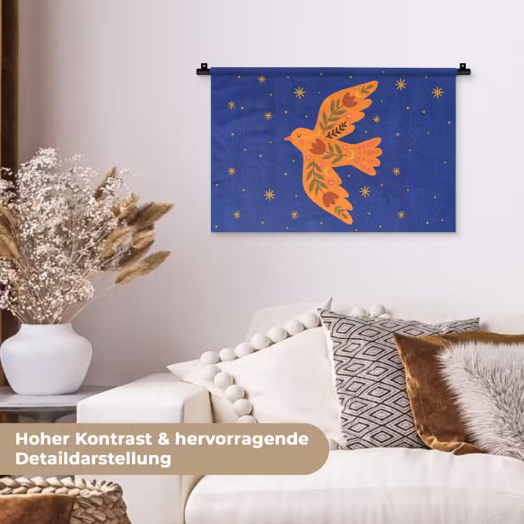 Wandteppich - Vogel – Blumen – Dekorativ – Orange – Blau — 6