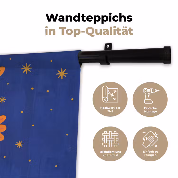 Wandteppich - Vogel – Blumen – Dekorativ – Orange – Blau — 7