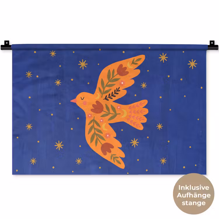 Wandteppich - Vogel – Blumen – Dekorativ – Orange – Blau — 9