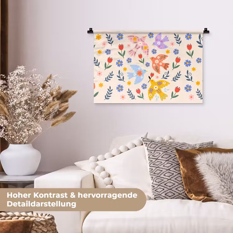 Wandteppich - Vögel – Blumen – Folk – Bunt – Tiere — 6
