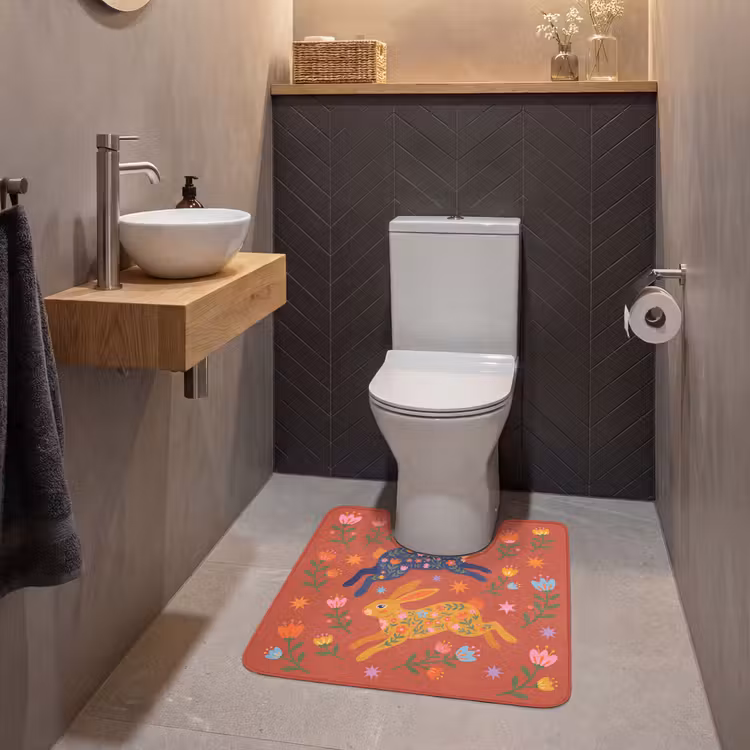 WC Vorleger - Kaninchen – Blumen – Volkskunst – Farbenfroh – Tiere — 2