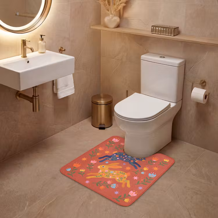 WC Vorleger - Kaninchen – Blumen – Volkskunst – Farbenfroh – Tiere — 4