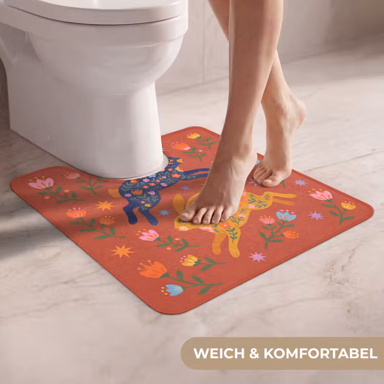 WC Vorleger - Kaninchen – Blumen – Volkskunst – Farbenfroh – Tiere — 5