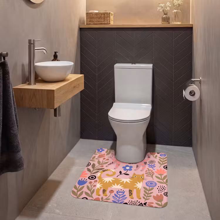 WC Vorleger - Katze – Blumen – Tiere – Modern – Rosa — 2