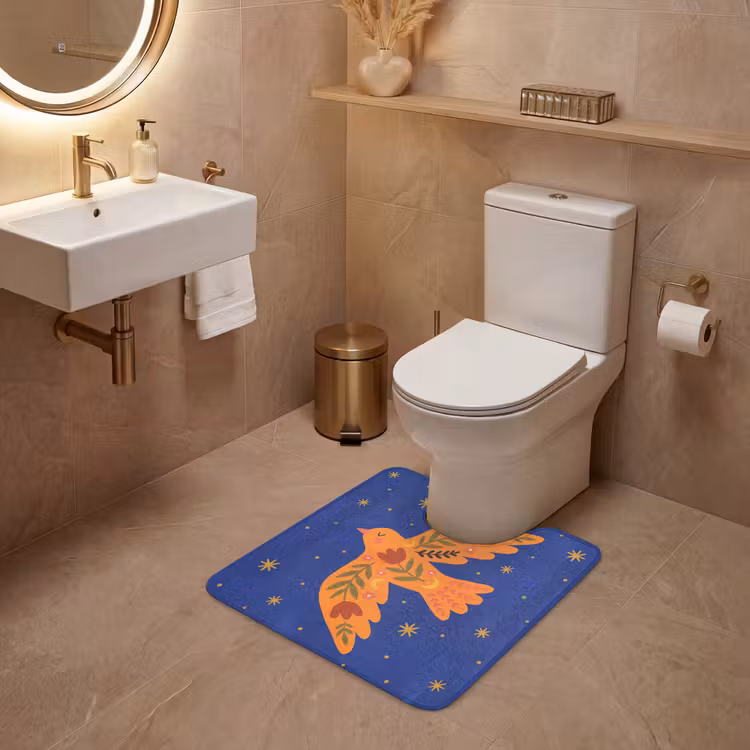 WC Vorleger - Vogel – Blumen – Dekorativ – Orange – Blau — 4