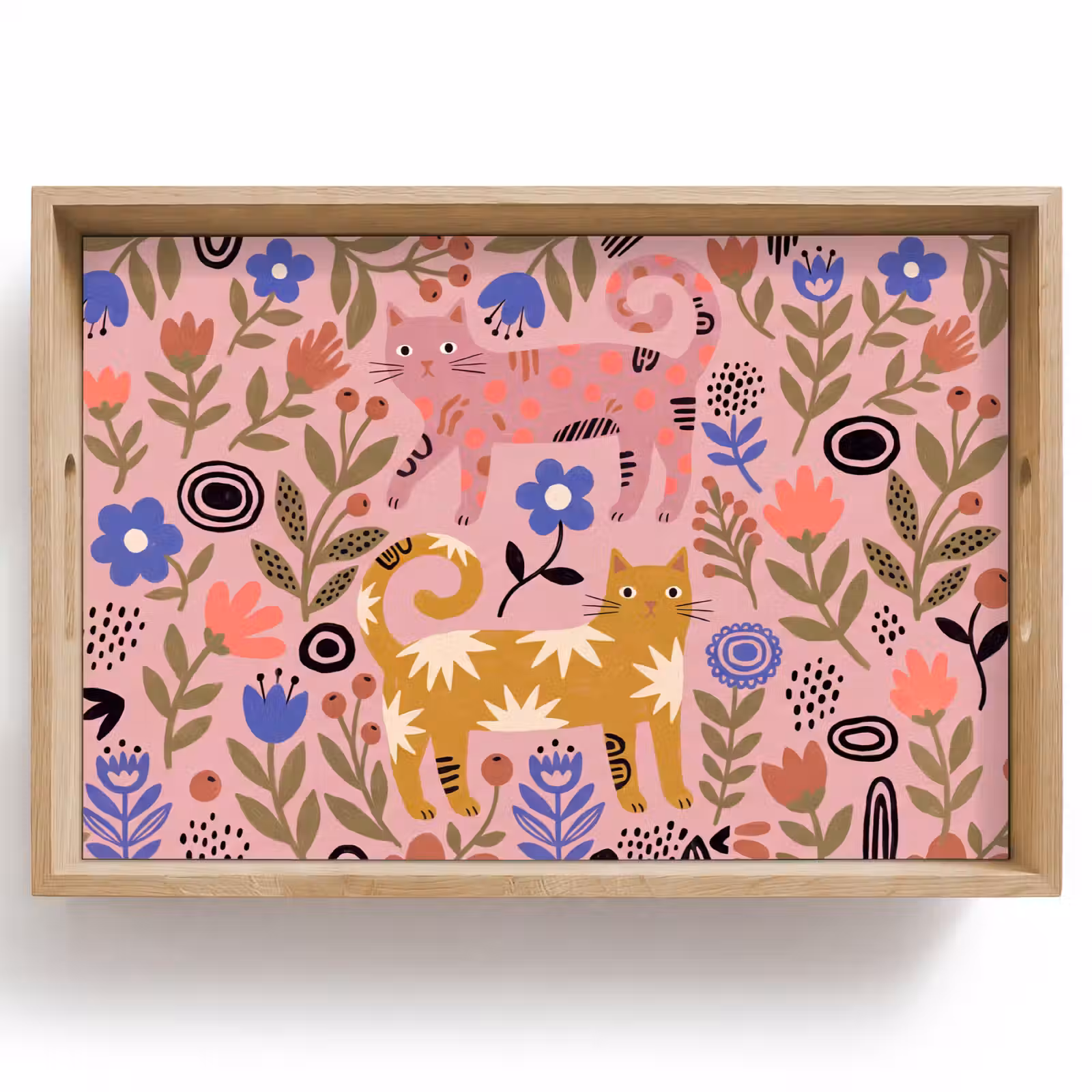 Tablett - Katze – Blumen – Tiere – Modern – Rosa — 1