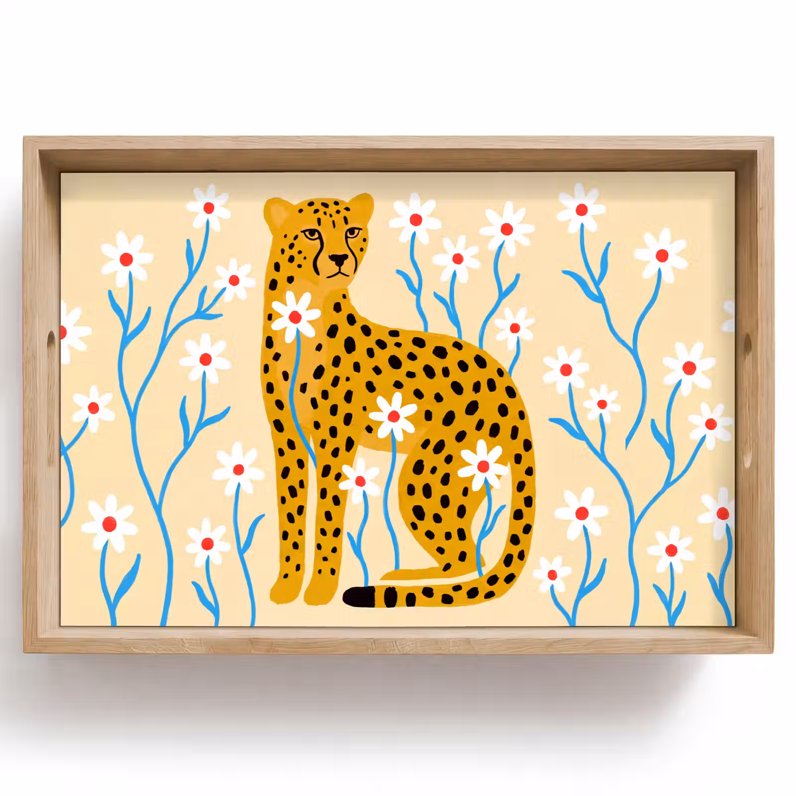 Tablett - Tiere – Gepard – Blumen – Modern – Gelb — 1