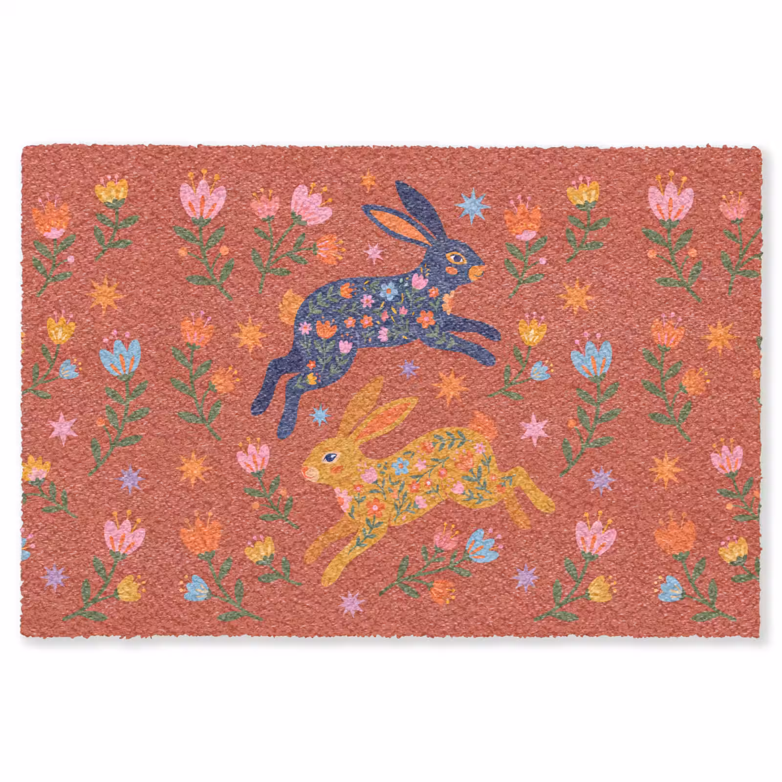Teppich - Kaninchen – Blumen – Volkskunst – Farbenfroh – Tiere — 1
