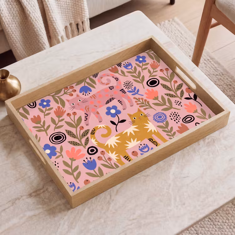 Tablett - Katze – Blumen – Tiere – Modern – Rosa — 2