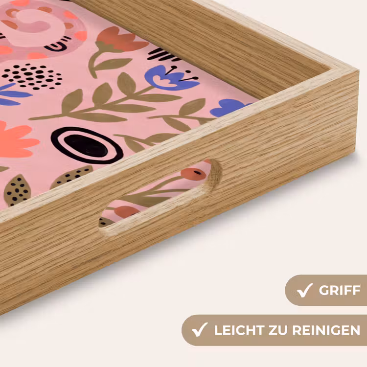 Tablett - Katze – Blumen – Tiere – Modern – Rosa — 5