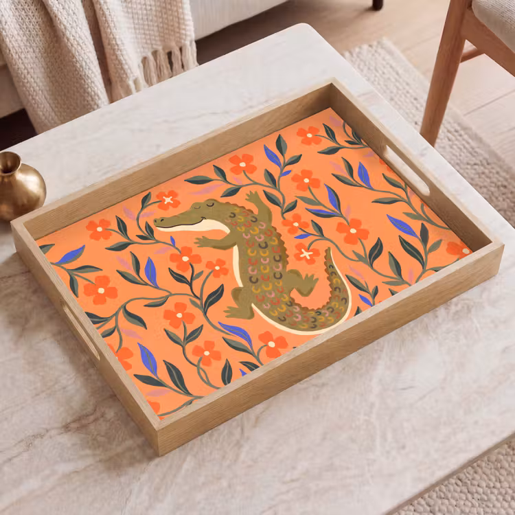 Tablett - Tiere – Blumen – Orange – Illustration – Natur — 2