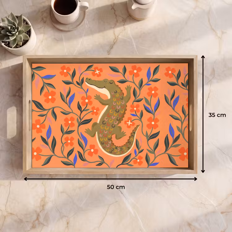Tablett - Tiere – Blumen – Orange – Illustration – Natur — 9