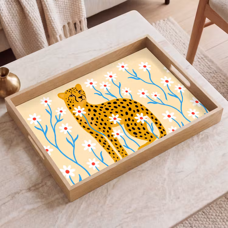 Tablett - Tiere – Gepard – Blumen – Modern – Gelb — 2