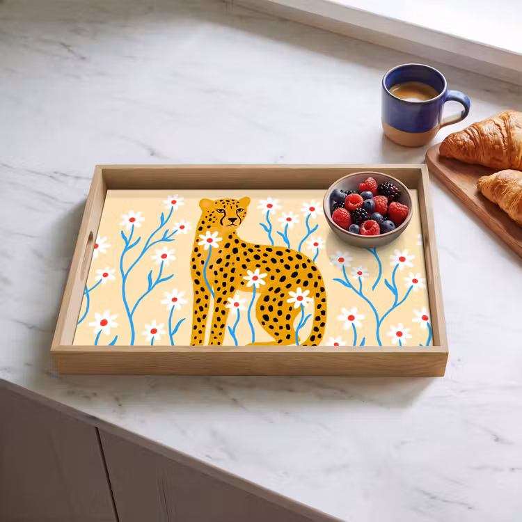 Tablett - Tiere – Gepard – Blumen – Modern – Gelb — 4
