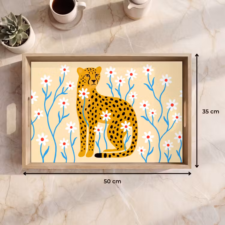 Tablett - Tiere – Gepard – Blumen – Modern – Gelb — 9