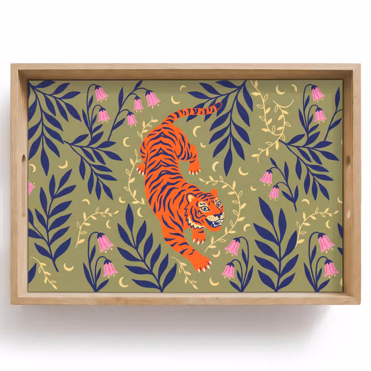 Tablett - Tiger – Blätter – Tiere – Illustration – Orange — 1