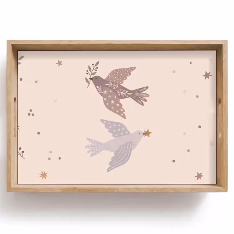 Tablett - Vogel – Beeren – Natur – Modern – Beige — 1
