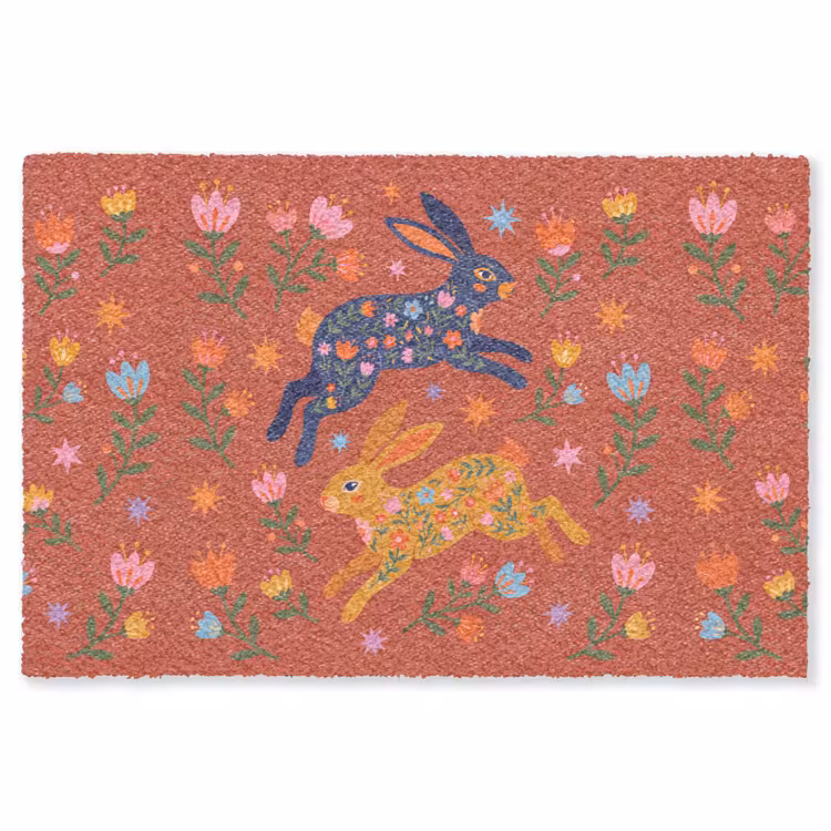 Teppich - Kaninchen – Blumen – Volkskunst – Farbenfroh – Tiere — 1