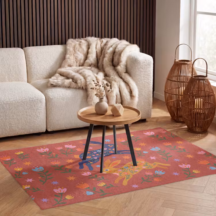 Teppich - Kaninchen – Blumen – Volkskunst – Farbenfroh – Tiere — 3