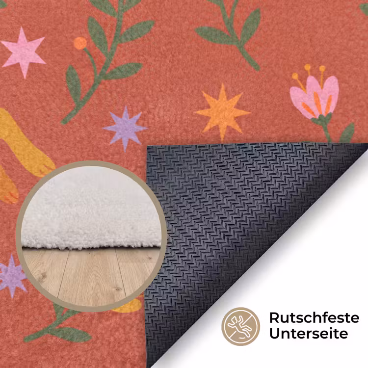 Teppich - Kaninchen – Blumen – Volkskunst – Farbenfroh – Tiere — 4