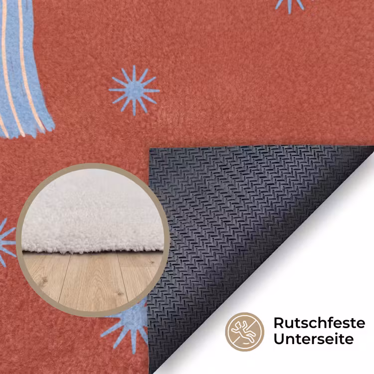 Teppich - Tiere – Sterne – Mond – Abstrakt – Rot — 4
