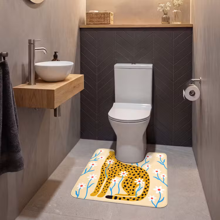 WC Vorleger - Tiere – Gepard – Blumen – Modern – Gelb — 2