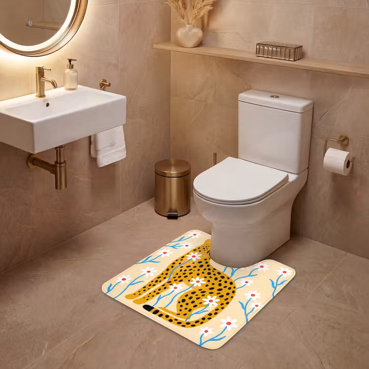 WC Vorleger - Tiere – Gepard – Blumen – Modern – Gelb — 4