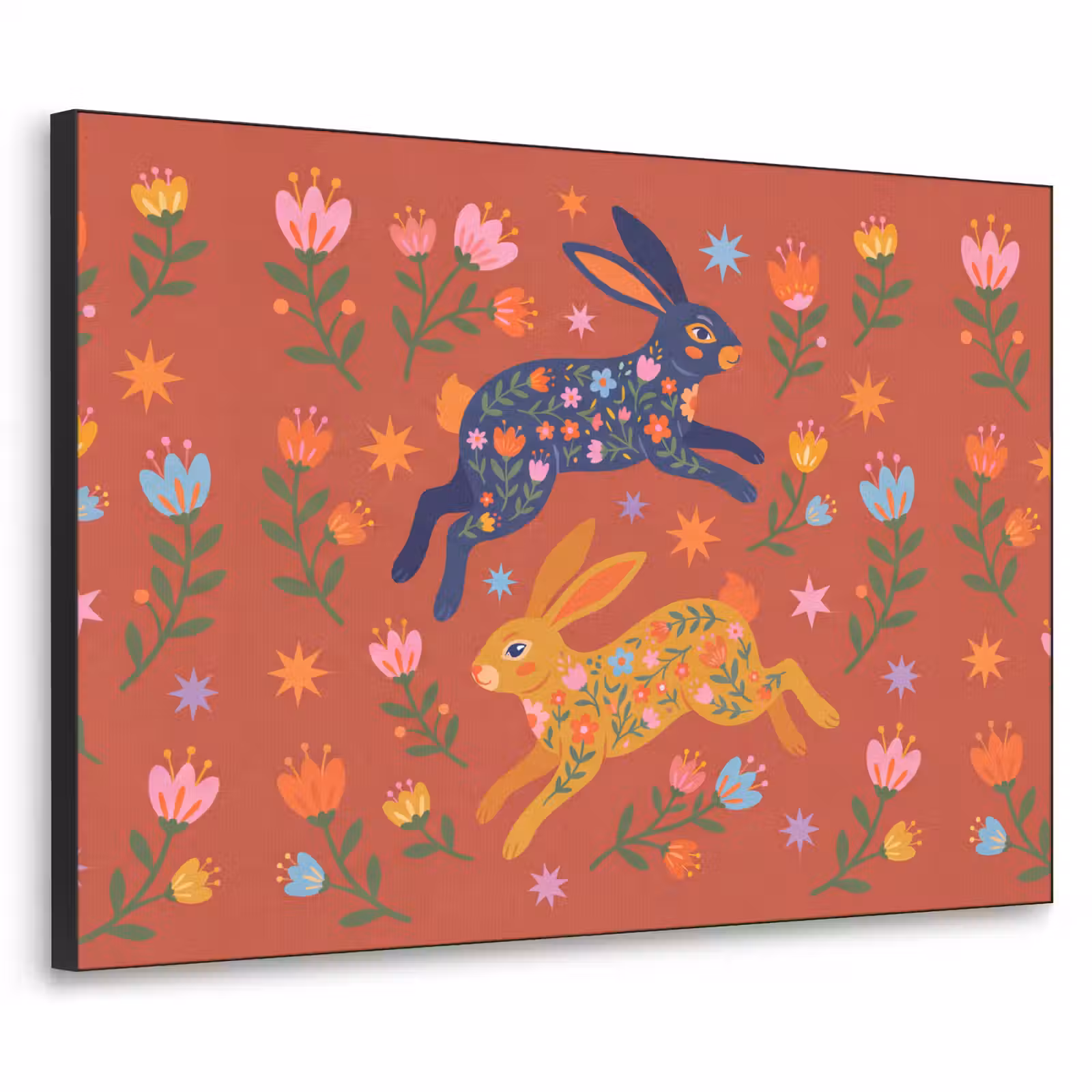 Art Frame - Kaninchen – Blumen – Volkskunst – Farbenfroh – Tiere — 1