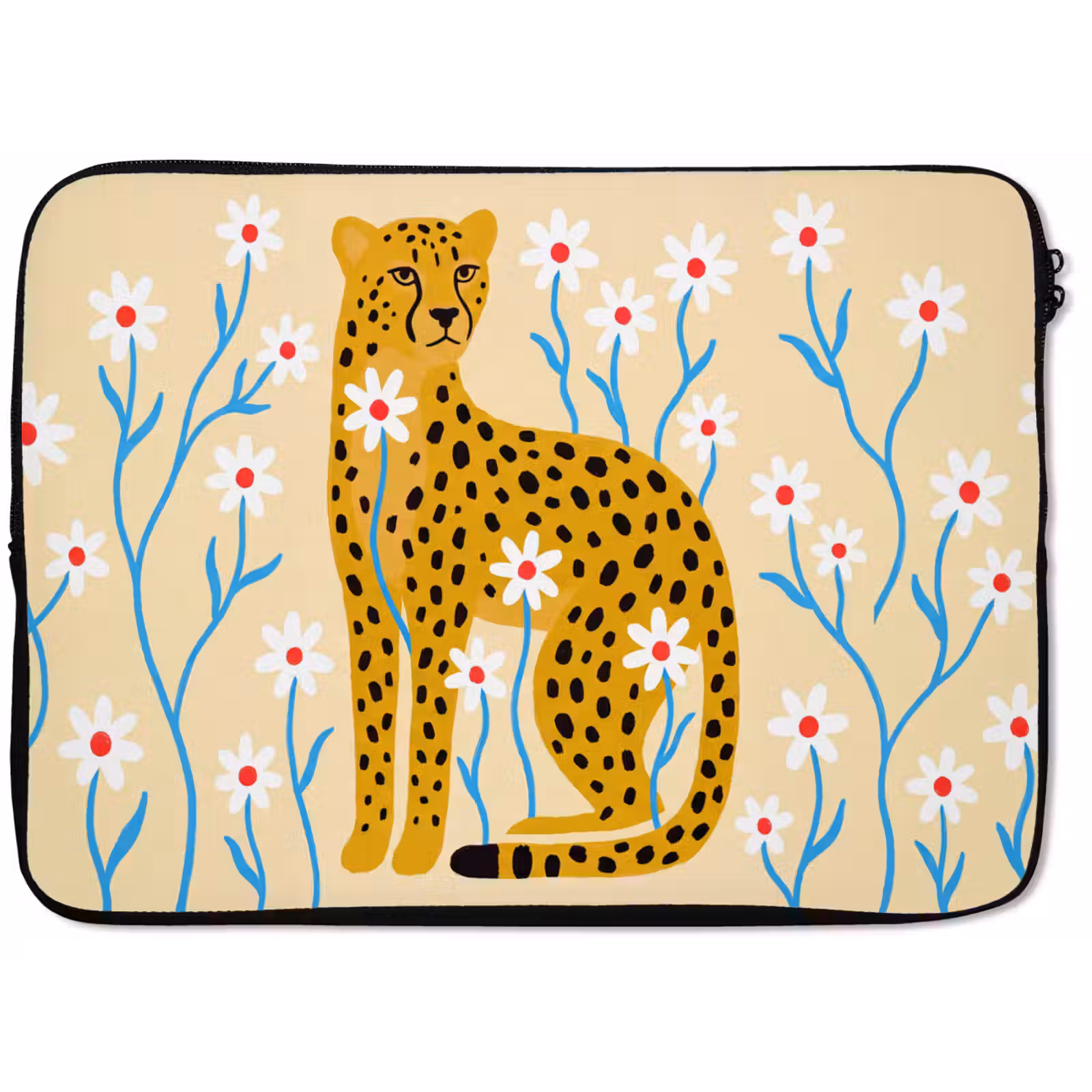 Laptop hülle - Tiere – Gepard – Blumen – Modern – Gelb — 1