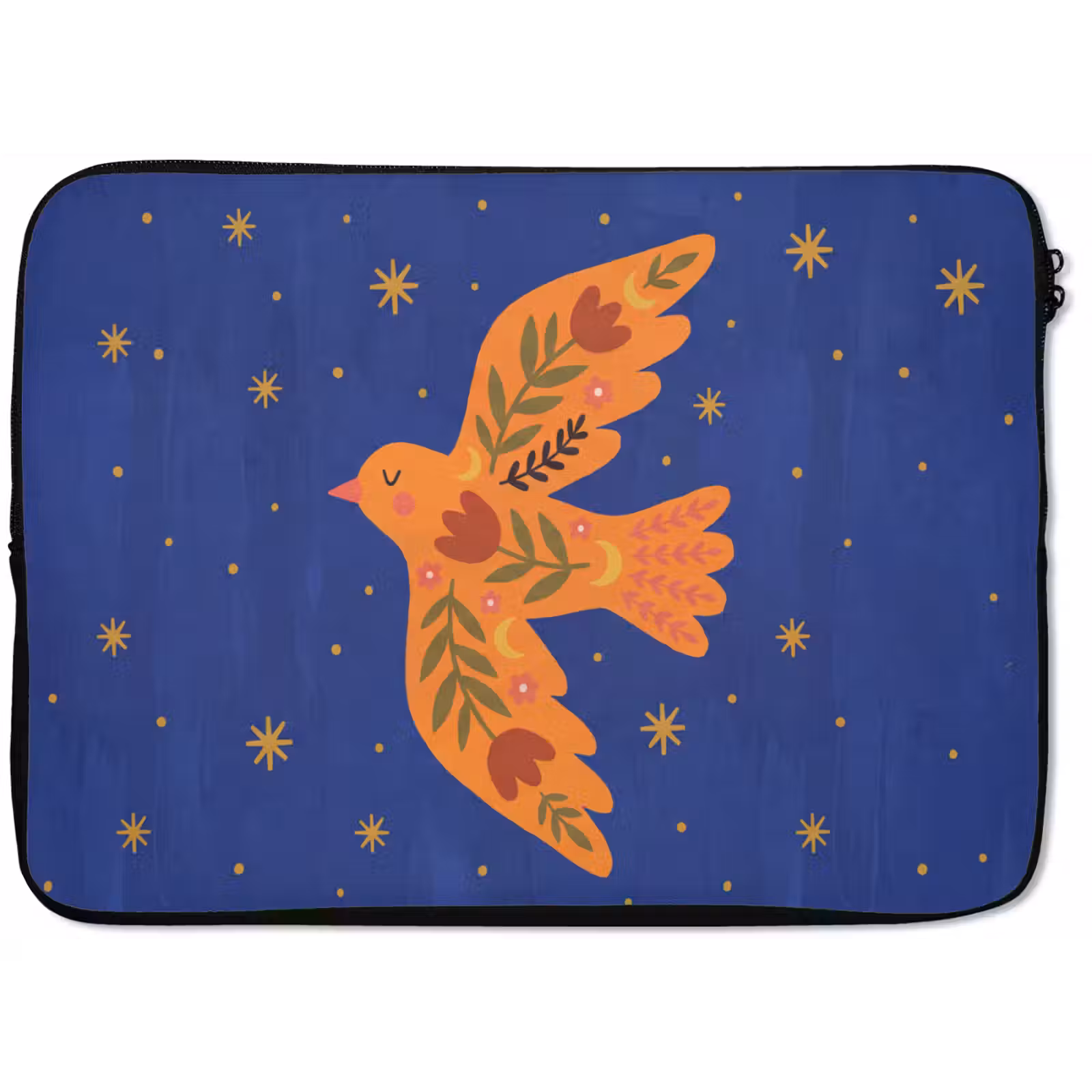 Laptop hülle - Vogel – Blumen – Dekorativ – Orange – Blau — 1