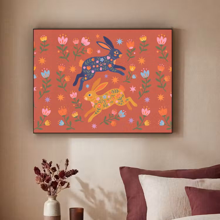 Art Frame - Kaninchen – Blumen – Volkskunst – Farbenfroh – Tiere — 2