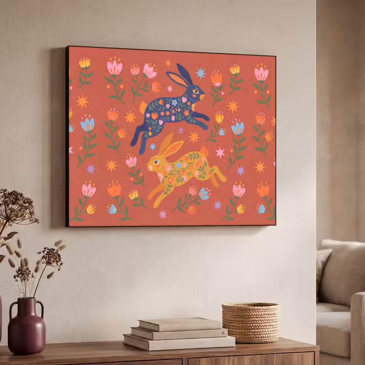 Art Frame - Kaninchen – Blumen – Volkskunst – Farbenfroh – Tiere — 3