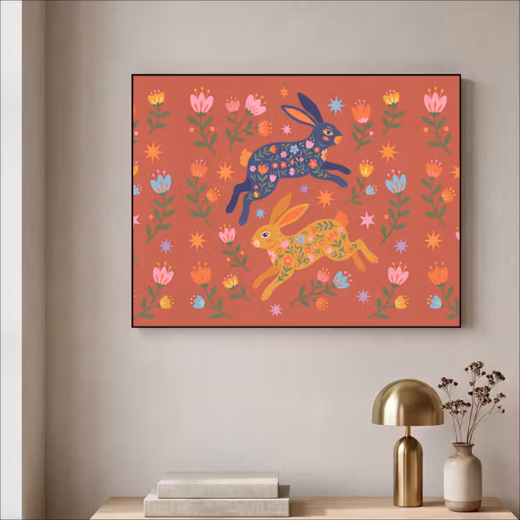 Art Frame - Kaninchen – Blumen – Volkskunst – Farbenfroh – Tiere — 4