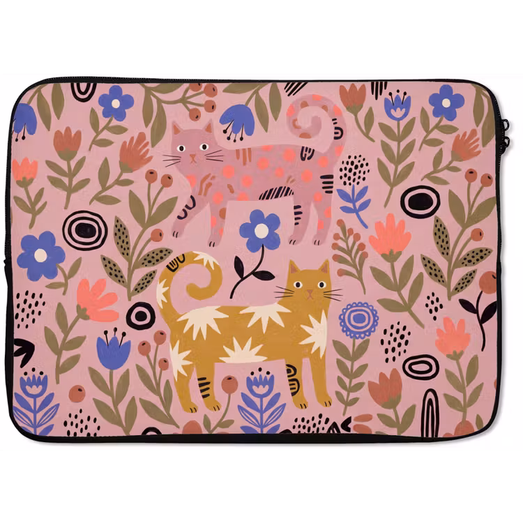 Laptop hülle - Katze – Blumen – Tiere – Modern – Rosa — 1